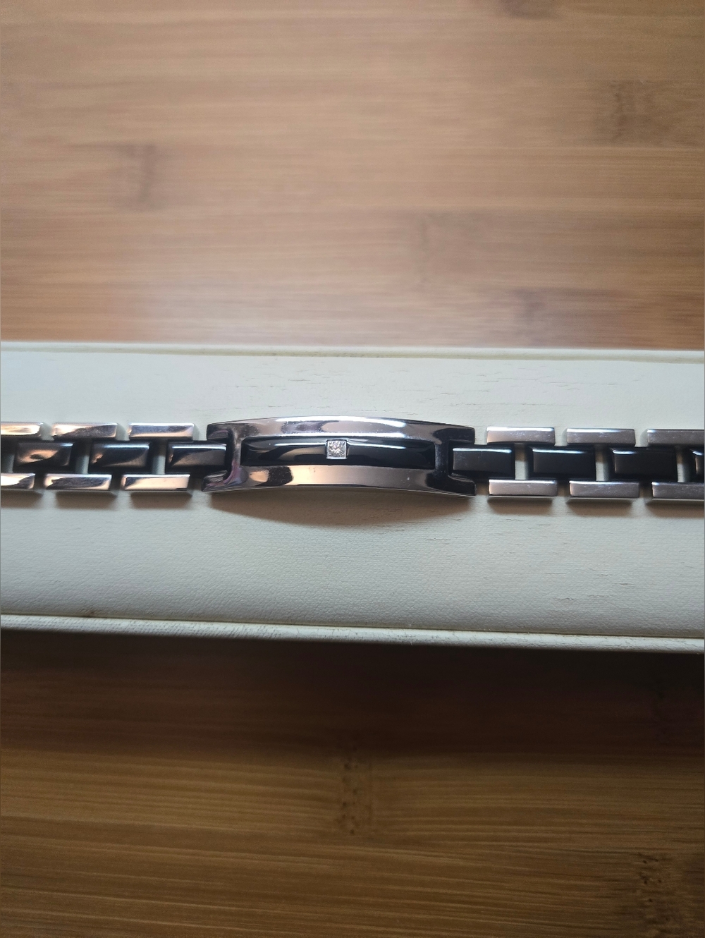 JARED®️ MEN'S STAINLESS STEEL/BLACK ENAMEL WITH DIAMOND ACCENT BRACELET